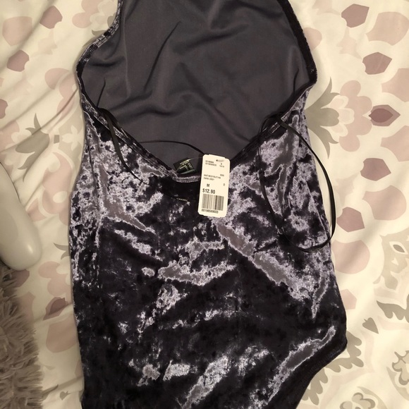 FOREVER 21 blue velvet halter bodysuit - Picture 2 of 4